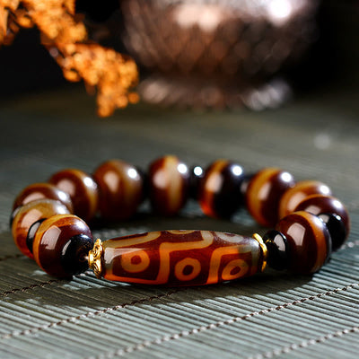 Buddha Stones Tibetan Natural Nine-Eye Dzi Bead Agate Wealth Blessings Bracelet Bracelet BS Nine-Eye Dzi Bead(Wealth♥Protection)