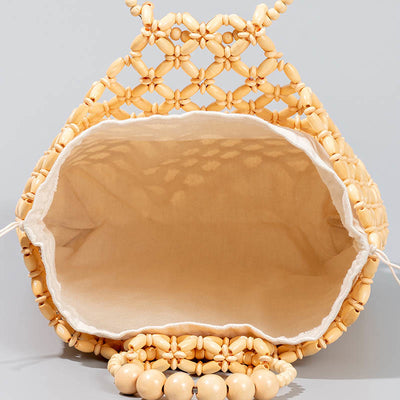 Buddha Stones Hand-woven Fishing Line Braiding Mesh Hollow Wooden Beads Handbag Handbags BS 2