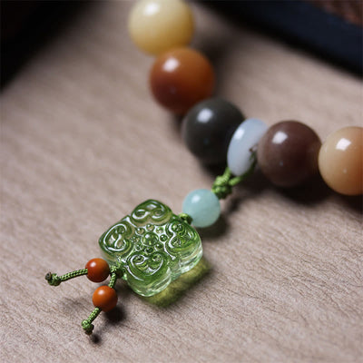 Buddha Stones Natural Multicolored Gradient Bodhi Seed Liuli Glass Charm Peace Bracelet Bracelet BS 15