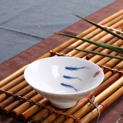 Buddha Stones Jingdezhen Blue and White Porcelain Koi Fish Ceramic Teacup Kung Fu Tea Cups Cup BS Three Koi Fish 8.5cm*3.5cm*60ml