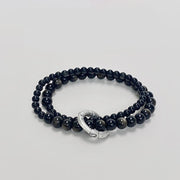 Bracelet double couche Foviel 999 en argent sterling et obsidienne noire, symbole de réalisation et de force
