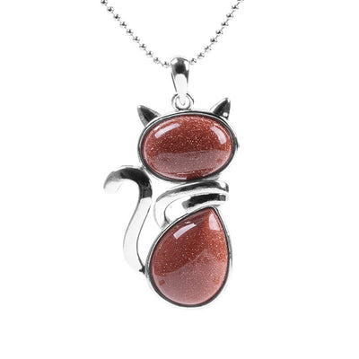 Buddha Stones Cat Pattern Natural Crystal Protection Necklace Pendant - Brown Sand - image 17