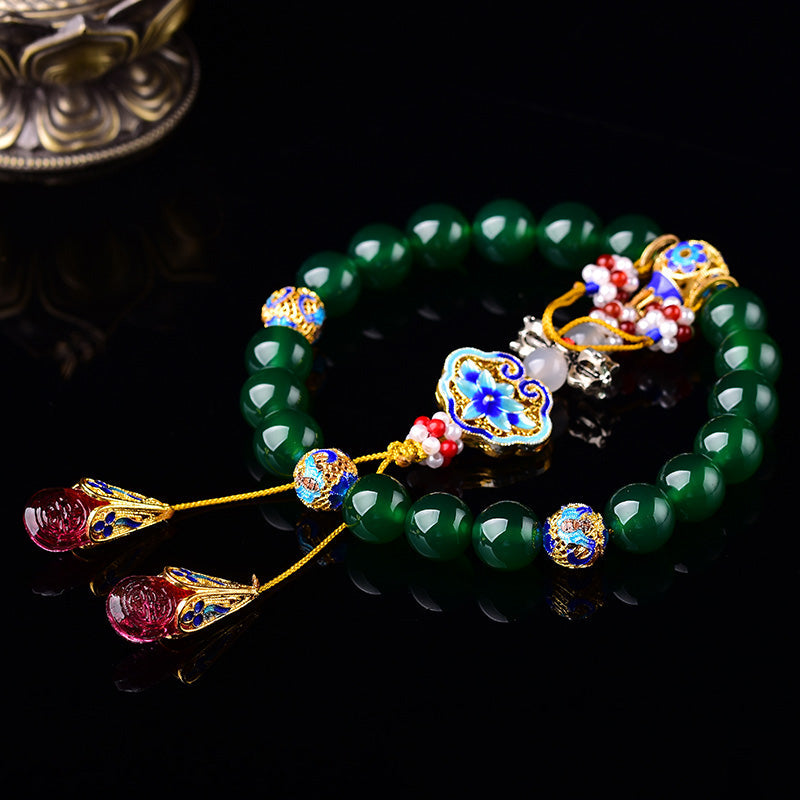 Buddha Stones Natural Green Agate Wrist Mala Success Charm Pocket Mala Car Decoration Wrist Mala&Decorations BS 1