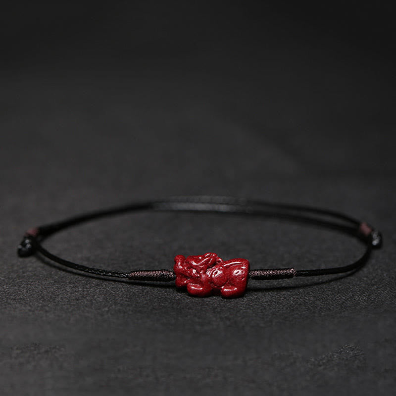 Buddha Stones Handmade Plum Blossom Four Leaf Clover PiXiu Lotus Koi Fish Cinnabar Blessing Braid Bracelet Bracelet BS Black(Wrist Circumference 14-19cm) Pixiu