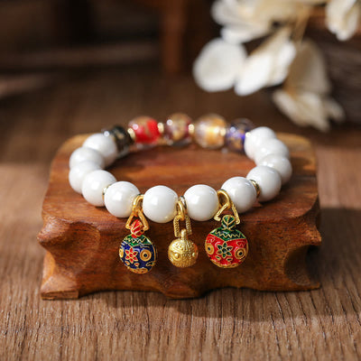 Buddha Stones Gold Swallowing Beast Family Charm Liuli Glass Colorful Porcelain Bead Luck Bracelet Bracelet BS Gold Swallowing Beast Family&Multicolored Gold Silver Foil Bead