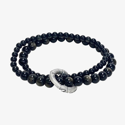 Buddha Stones 999 Sterling Silver Black Obsidian Fulfillment Strength Double Layer Bracelet Bracelet BS 9
