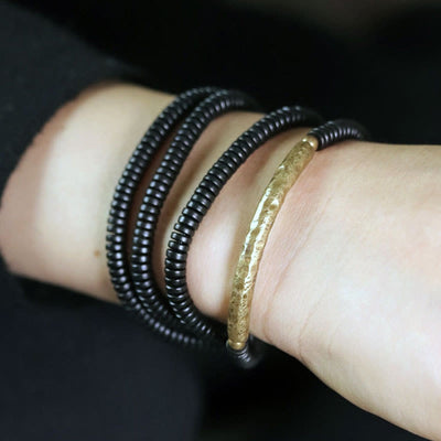 Buddha Stones Ebony Wood Copper Balance Multilayered Bracelet Bracelet BS 13