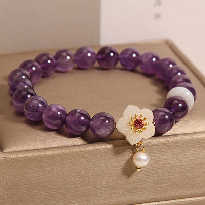 Buddha Stones Natural Amethyst White Agate Pearl Charm Balance Bracelet Bracelet BS 1