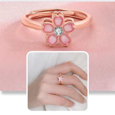 Buddha Stones 925 Sterling Silver Cherry Blossom Blessing Chain Bracelet Rotatable Ring Bracelet BS 20