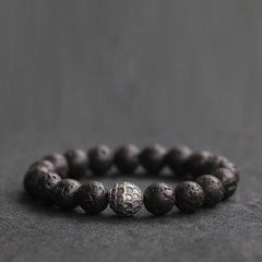 Buddha Stones Lava Rock Fish Scales Bead Healing Bracelet Bracelet BS 12mm(Wrist Circumference 14-16cm)