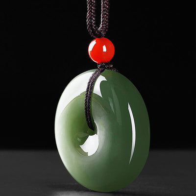 Buddha Stones Natural Round Jade Peace Buckle Prosperity Necklace String Pendant Necklaces & Pendants BS 7