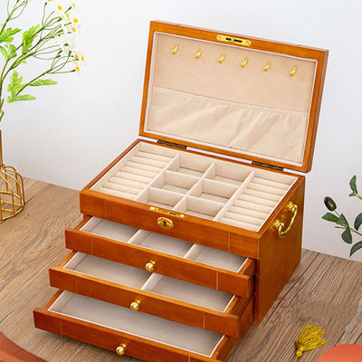 Buddha Stones Retro Solid Wood Jewelry Box Four-Layer Wooden Jewelry Storage Box Jewelry Box BS 19