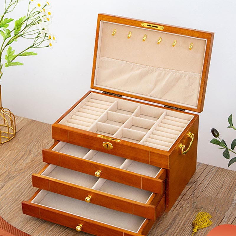 Buddha Stones Retro Solid Wood Jewelry Box Four-Layer Wooden Jewelry Storage Box Jewelry Box BS 19