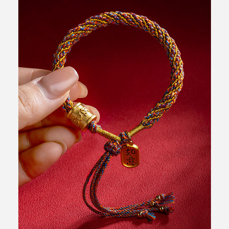 Buddha Stones Handmade Multicolored Tibetan Om Mani Padme Hum Ruyi Auspicious Charm Braided Bracelet Bracelet BS 7
