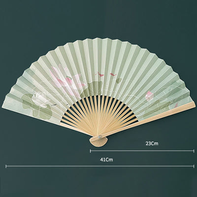 Buddha Stones Lotus Flowers Leaf Koi Fish Handheld Paper Bamboo Folding Fan Folding Fan BS 8