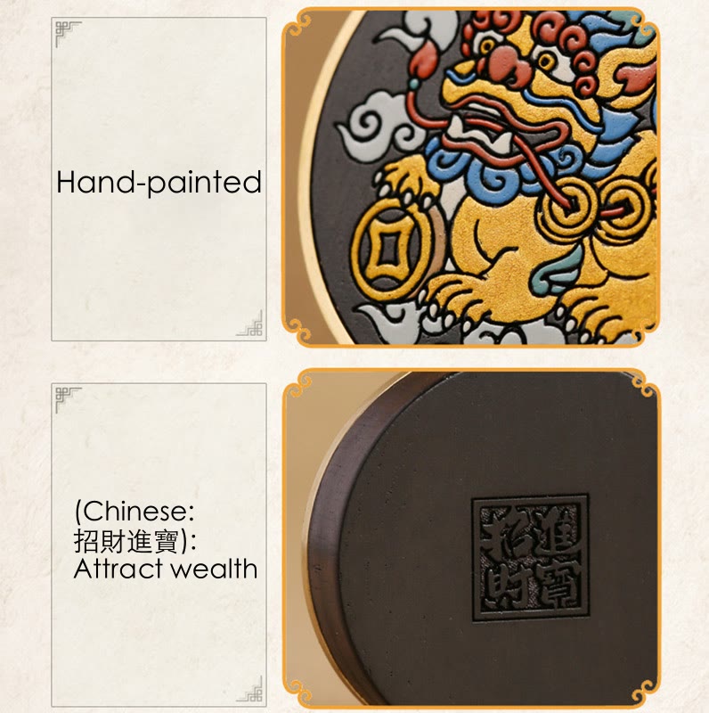 Buddha Stones PiXiu Copper Coin Ebony Wood Luck Attract Wealth Key Chain Decoration Key Chain BS 11
