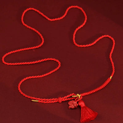 Buddha Stones Natural Cinnabar Dragon Blessing Red String Belly Chain Belly Chain BS 14