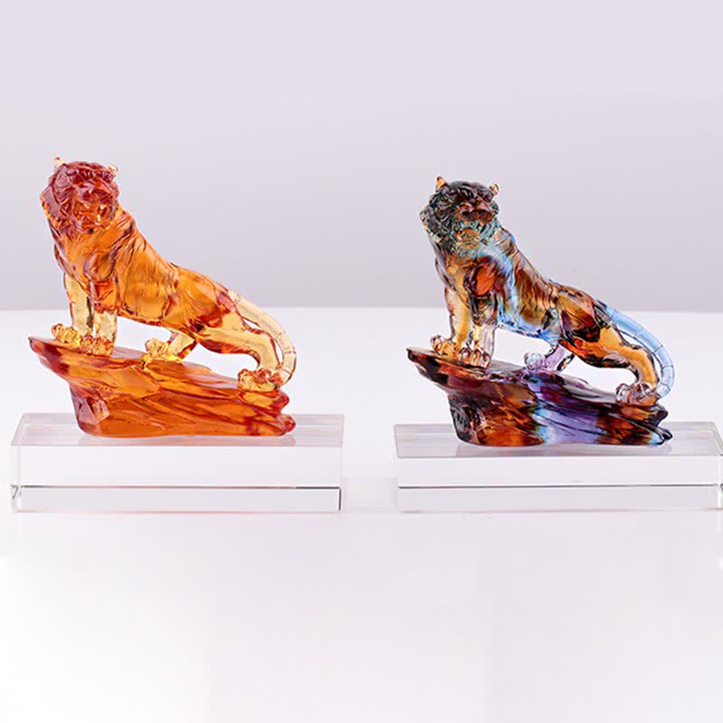 Buddha Stones Handmade Liuli Crystal Tiger Art Piece Protection Home Decoration Decorations BS 21