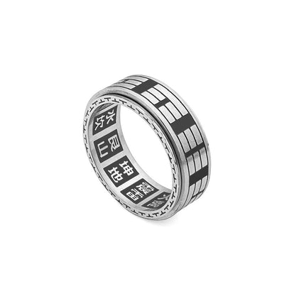 Buddha Stones Bagua Yin Yang Titanium Steel Balance Rotatable Ring Ring BS 15