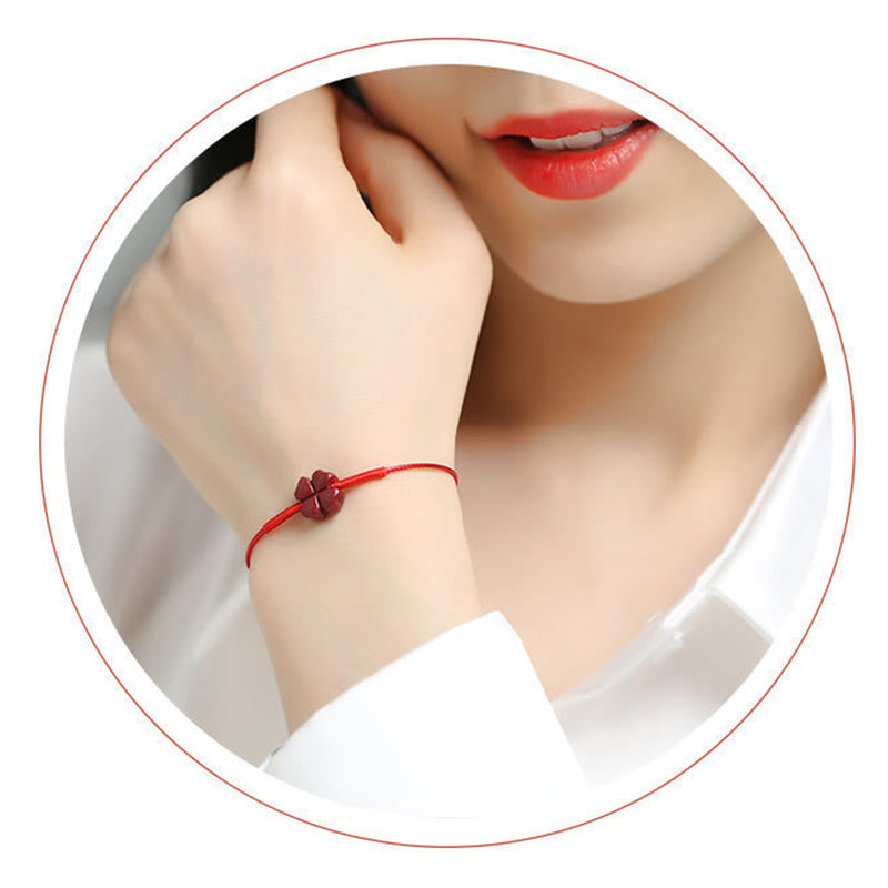 Buddha Stones Handmade Plum Blossom Four Leaf Clover PiXiu Lotus Koi Fish Cinnabar Blessing Braid Bracelet Bracelet BS 9