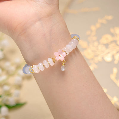 Buddha Stones Aquamarine White Agate Pearl Abacus Beads Flower Healing Bracelet Bracelet BS 3