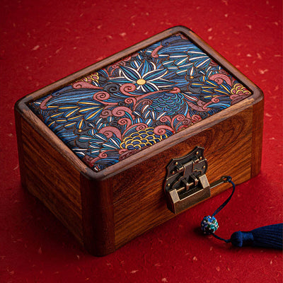 Buddha Stones Retro Handmade Floral Pattern Rosewood Jewelry Storage Box Lockable Wooden Gift Organizer Box Jewelry Storage Box BS 6