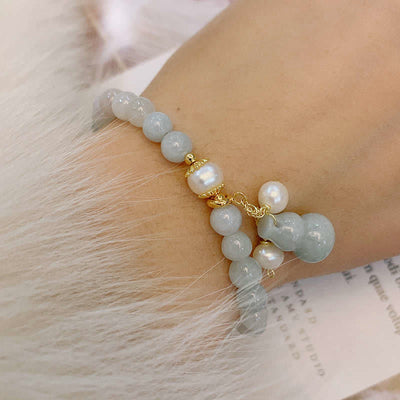 Buddha Stones Natural Jade Pearl Gourd Prosperity Luck Bracelet Bracelet BS 2