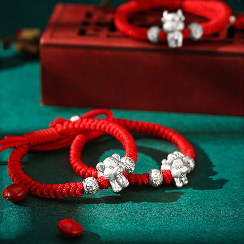 Buddha Stones 999 Sterling Silver Chinese Zodiac Red Rope Luck Handcrafted Kids Bracelet Bracelet BS 8