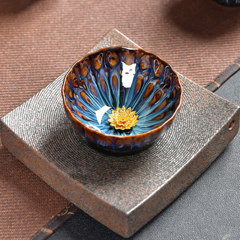 Buddha Stones Lotus Peacock Dragon Phoenix Koi Fish Ceramic Teacup Inlaid Tea Cups 120ml - image 7
