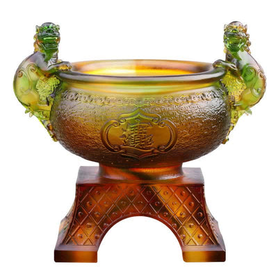 Buddha Stones Handmade Liuli Crystal PiXiu Treasure Bowl Art Piece Home Decoration Decorations BS 8