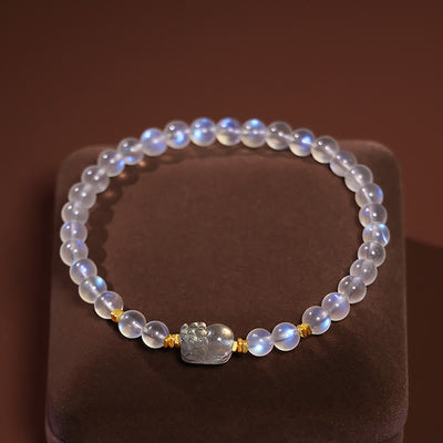 Buddha Stones 925 Sterling Silver Plated Gold Natural Moonstone PiXiu Healing Bracelet Bracelet BS 8