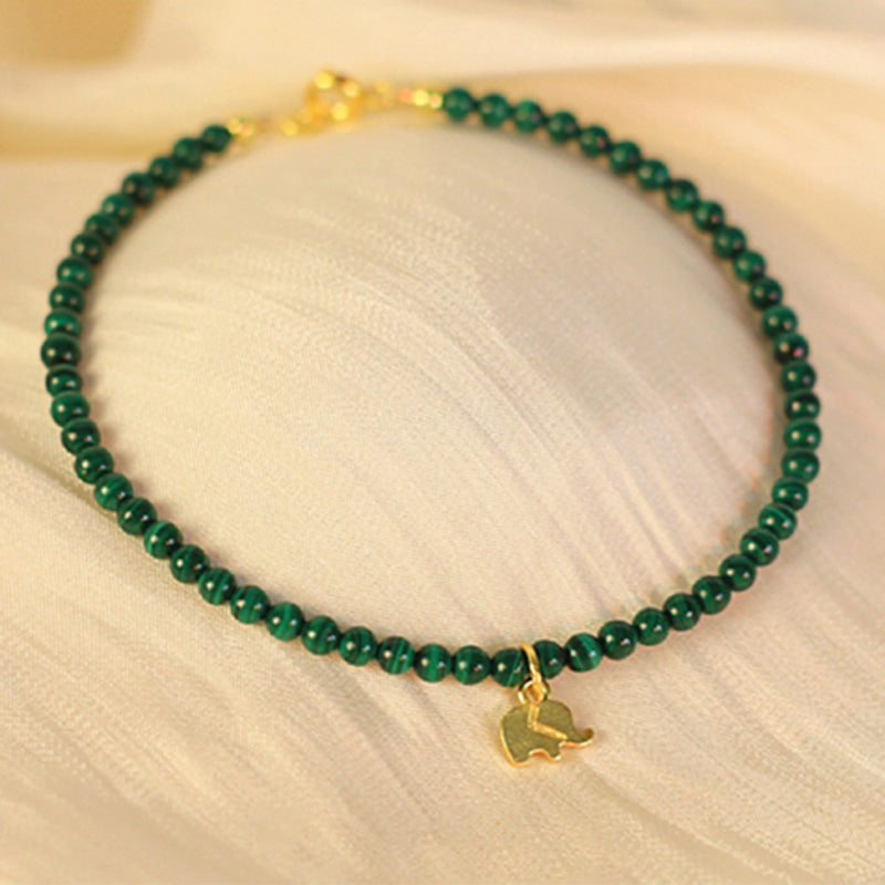 Buddha Stones Natural Malachite Elephant Anti-Anxiety Charm Bracelet Bracelet BS 13