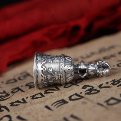 Buddha Stones Tibet 925 Sterling Silver Om Mani Padme Hum Dorje Bell Vajra Engraved Enlightenment Pendant Hanging Decoration Dorje BS 15