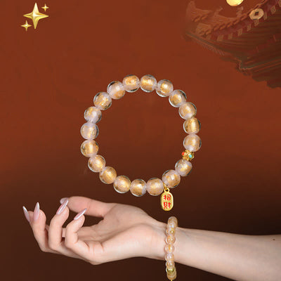 Buddha Stones Tibetan Incense Ash Liuli Glass Bead Lucky Fortune Fu Character Charm Bracelet Bracelet BS 9