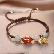 Foviel Red Agate Peace Buckle Jade Lotus Healing Braided Bracelet