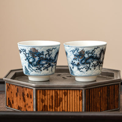 Buddha Stones Small Blue And White Dragon Pattern Ceramic Teacup Kung Fu Tea Cups 45ml Cup BS 9