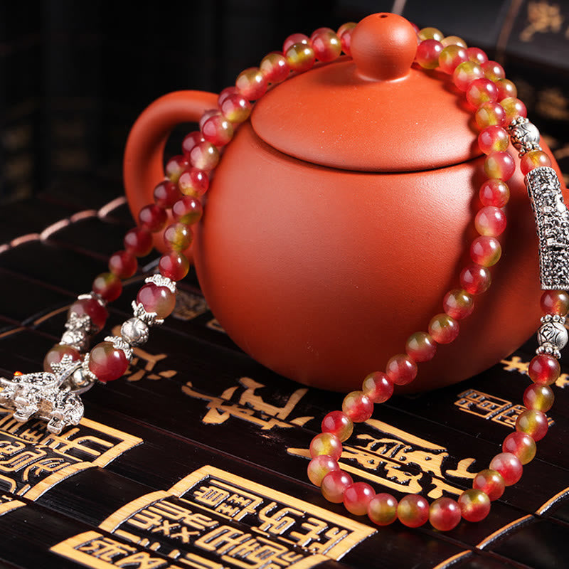 Buddha Stones Natural Watermelon Tourmaline PiXiu Elephant Positive Triple Wrap Bracelet Bracelet BS 9