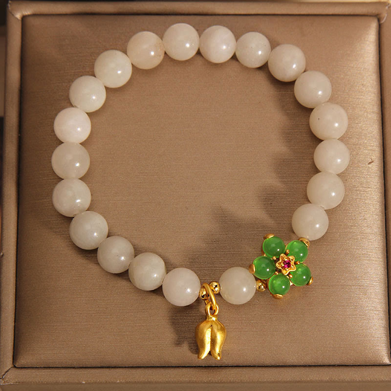 Buddha Stones Natural Jade Green Flower Lily Of The Valley Luck Bracelet Bracelet BS 4