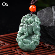 Foviel Natural Jade 12 Chinese Zodiac Prosperity Necklace Pendant
