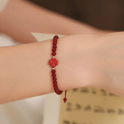 Natural Red Agate Endless Knot Four Leaf Clover Star Confidence String Bracelet Bracelet BS 12