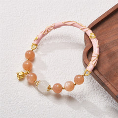 Buddha Stones Sun Stone Golden Silk Jade Lily of the Valley Charm Positive Bracelet Bangle Bracelet Bangle BS Sun Stone&One Golden Silk Jade 14-16cm