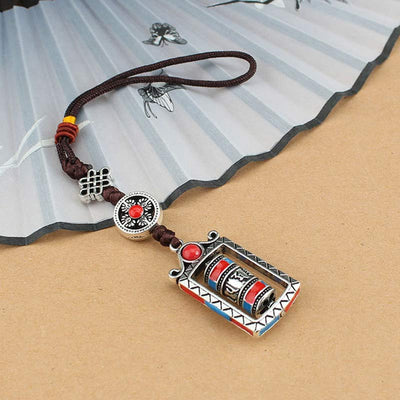 Buddha Stones Six True Words Prayer Wheel Rotation Knot Blessing Keychain Decoration Decorations BS 6