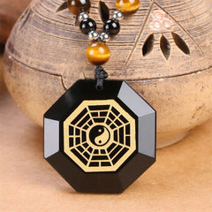 Buddha Stones Bagua Yin Yang Black Obsidian Purification Beaded Necklace Pendant Necklaces & Pendants BS Black Obsidian (Purification ♥ Transformation)