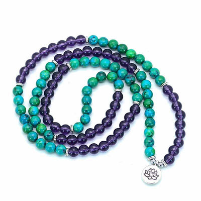 Buddha Stones Amethyst Green Aventurine Spiritual Lotus Charm Bracelet Mala Bracelet BS 4