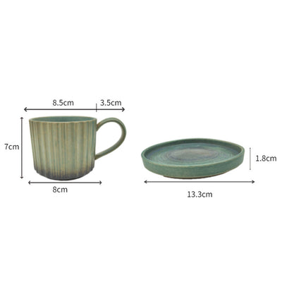 Buddha Stones Retro Striped Kiln Change Ceramic Coffee Mug Rough Pottery Tea Coffee Cup With Saucer 250ml Coffee Mug BS 5