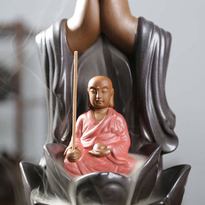 Buddha Stones Buddha Avalokitesvara Chenrezig Ksitigarbha Ceramic Lotus Blessing Backflow Incense Burner Incense Burner BS 12