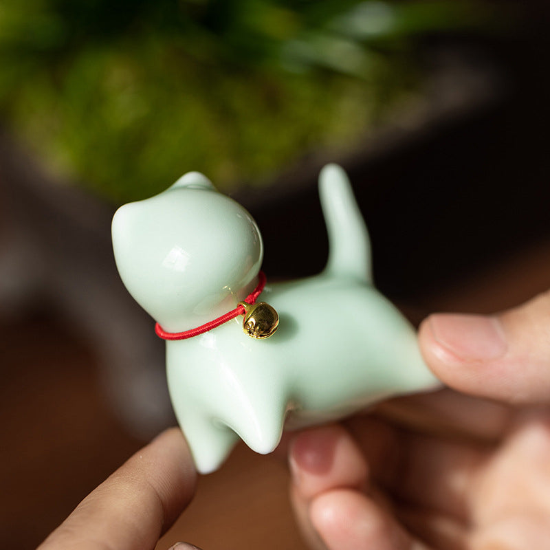Buddha Stones Mini Small Cute Cat Tea Pet Ceramic Home Desk Figurine Decoration Decorations BS 3