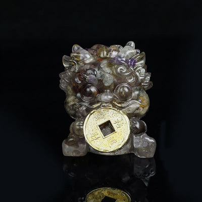 Buddha Stones Handmade Cute PiXiu Gold Coin Crystal Fengshui Energy Wealth Fortune Home Decoration Decorations BS Auralite23