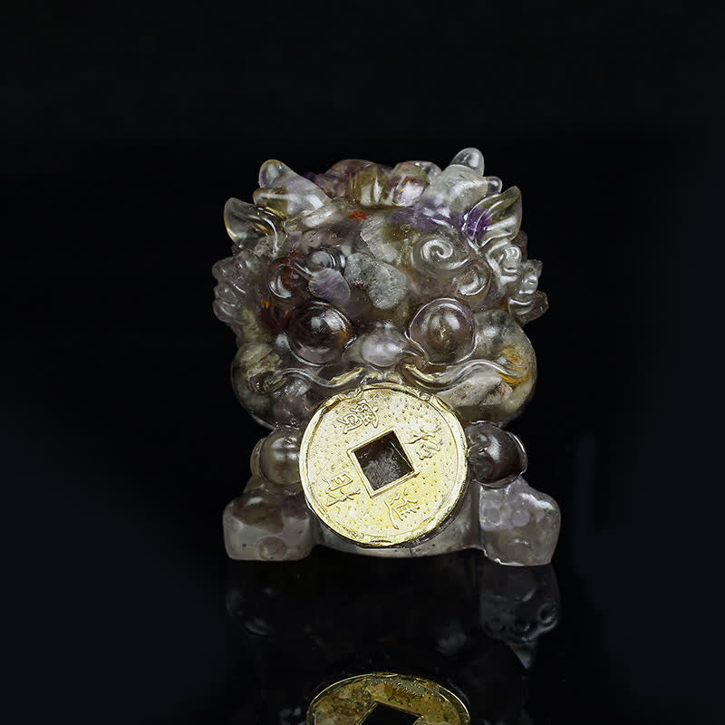 Buddha Stones Handmade Cute PiXiu Gold Coin Crystal Fengshui Energy Wealth Fortune Home Decoration Decorations BS Auralite23