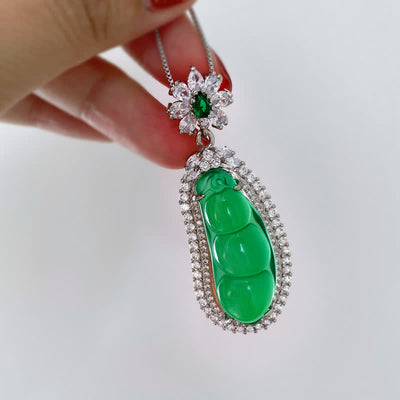 Buddha Stones Fortune Bean Cyan Jade Luck Necklace Pendant Necklaces & Pendants BS 5